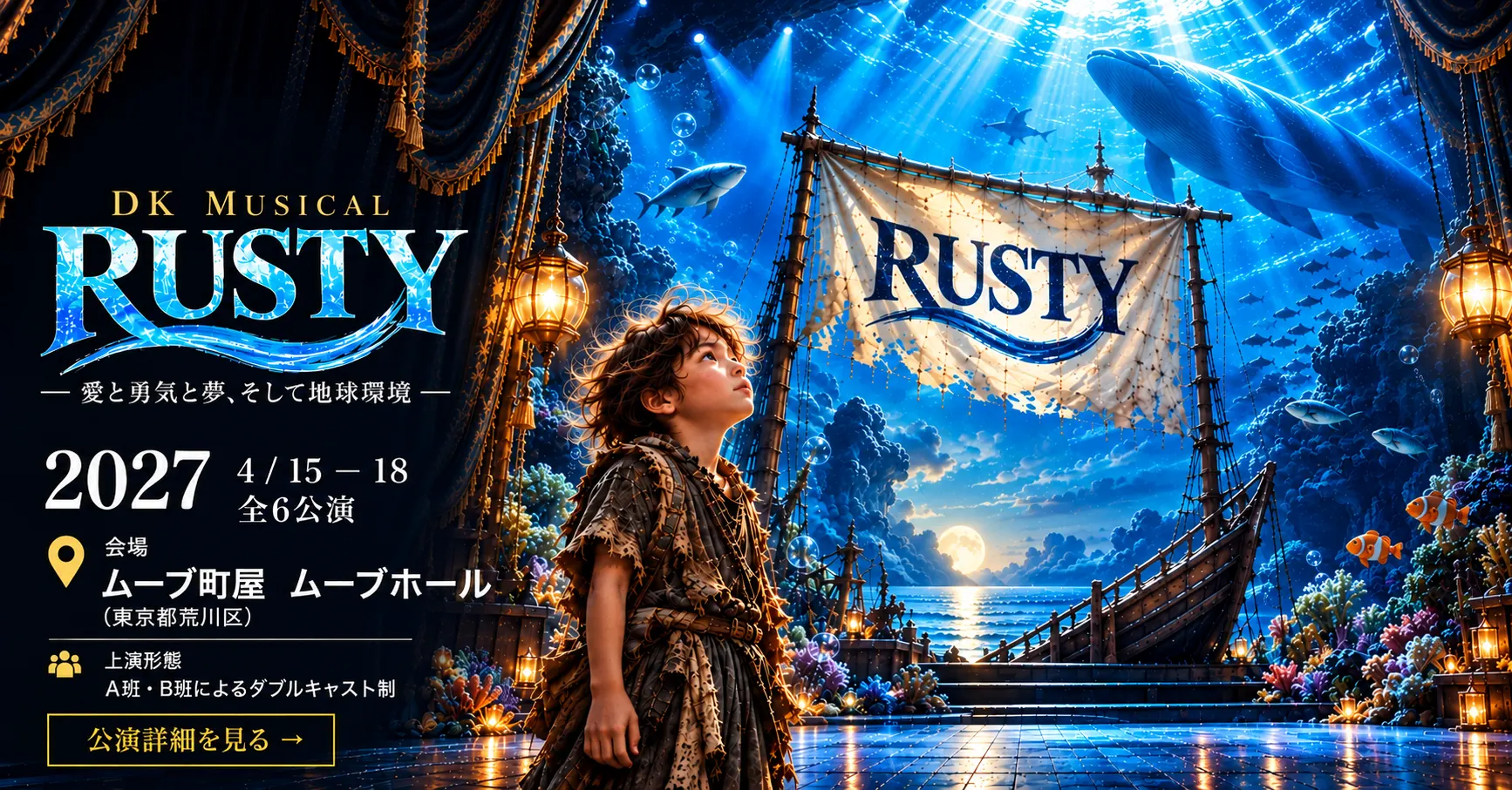 NEXT STAGE／DK MUSICAL『RUSTY』── 愛と勇気と夢、そして地球環境 ── 2027年4月15日〜18日 全6公演／ムーブ町屋 ムーブホール（東京都荒川区）／A班・B班によるダブルキャスト制
